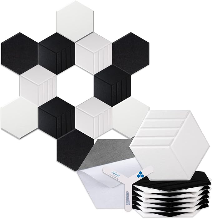 Mollywell Hexagon Acoustic Panels, Carved Patterns, Soundproofing, Decorative by Mollywell