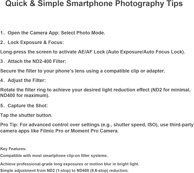 52mm Clip-on ND2-400 Phone Camera Lens Filter Kit, Adjustable Neutral Density - Image 7
