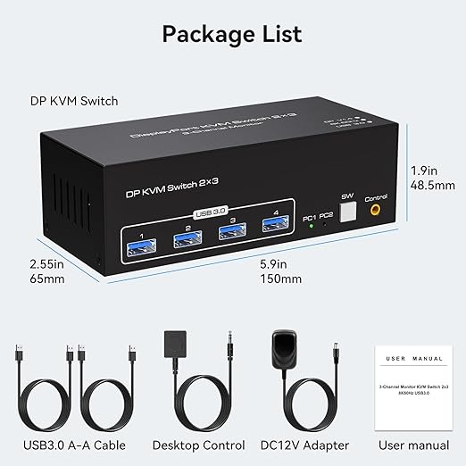 8K Displayport KVM Switch 3 Monitors 2 Computers 4K 120Hz DP KVM Switches - Image 7