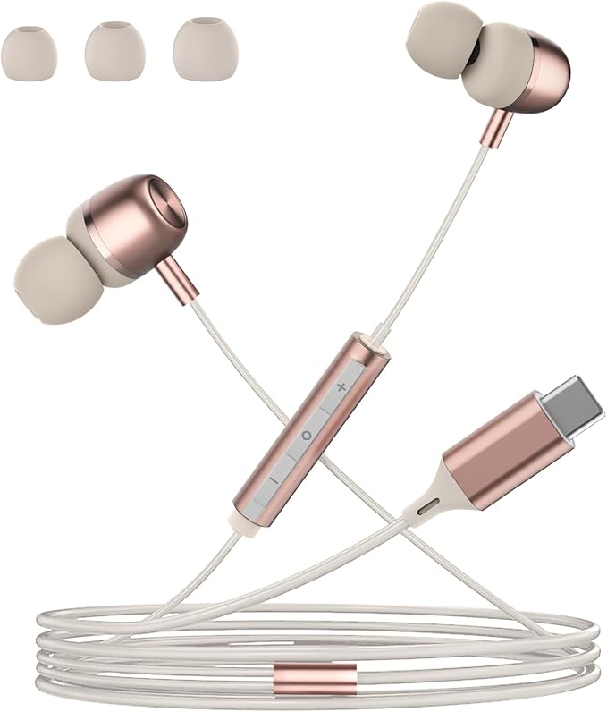 Pink USB C Headphones for Women Girls, Cute Wired Type C Earbuds - Image 2