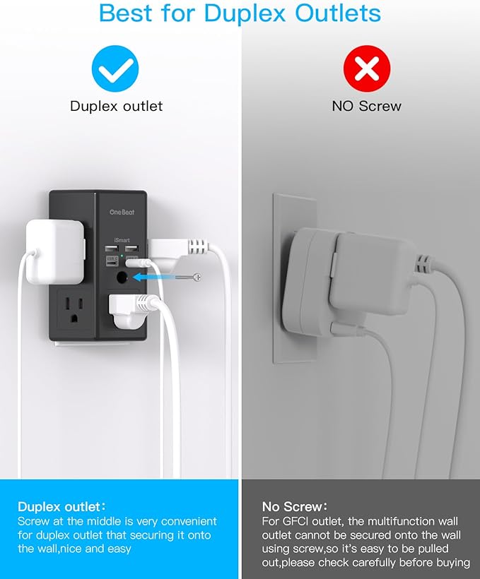 One Beat Surge Protector Wall Outlet Extender, 2 Pack 5 Outlets & 4 USB Ports - Image 7
