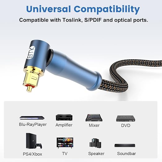 EMK 90 Degree Toslink Optical Cable 24K-Gold Connector 360 Degree Free-Rotating - Image 3
