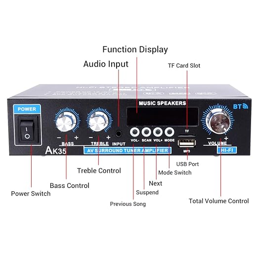 AK35 Stereo Amplifier Home Audio Bluetooth 5.0 Max 200W 2.0 Channel Mini - Image 4