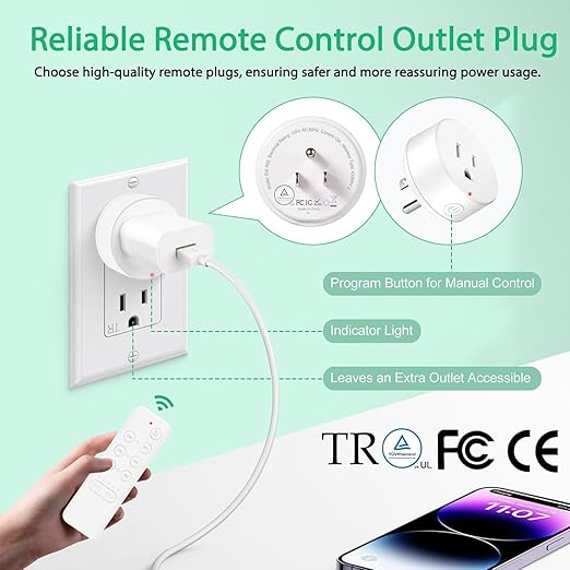 NineLeaf Remote Timer Outlet, Wireless Remote Control Plug Programmable - Image 3