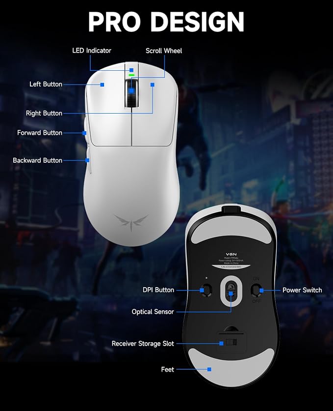 VGN F1 MOBA Wireless Gaming Mouse, 4K Polling Wired/Wireless Gamer Mice - Image 6