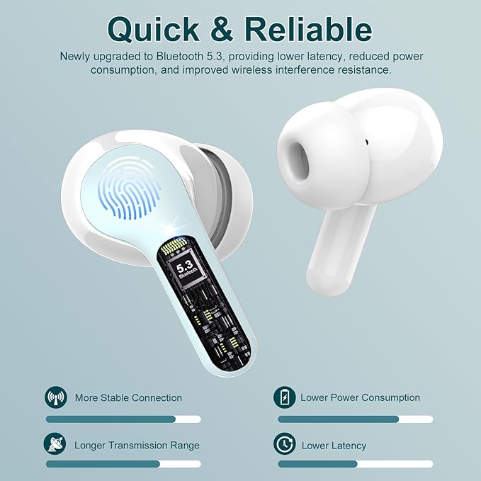 Wireless Earbuds, IP7 Waterproof in Ear Earphones, LED Display Ear buds - Image 2
