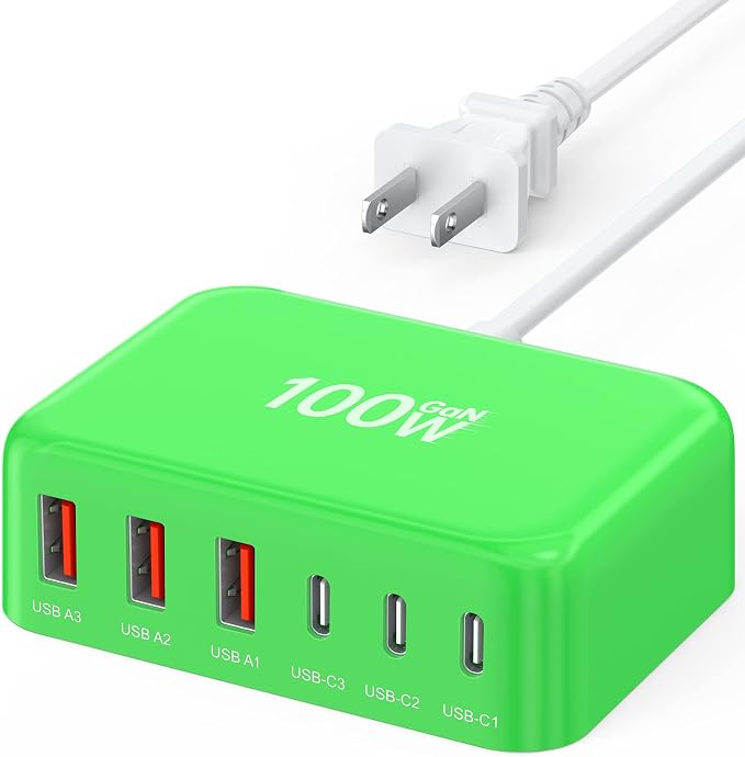 USB C Fast Charger 100W GaN 6 Port Type USB C Charging Station Hub Block Wall by BREEKET