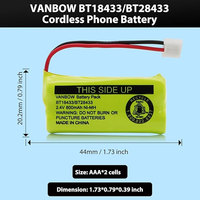 BT18433/BT28433 2.4V 800mAh Ni-MH Cordless Phone Battery, Also Compatible - Image 2