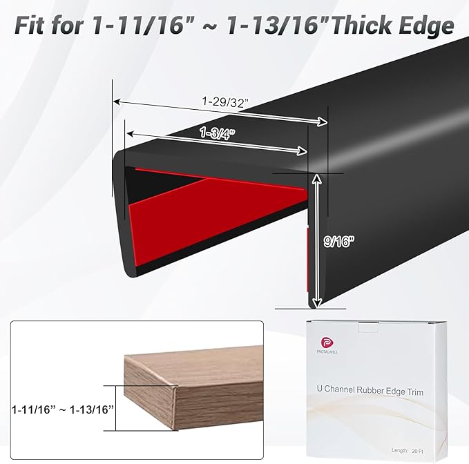 Rubber Edge Trim, 1-3/4 inch Wide U Channel Edge Trim, Big Size U Shaped Trim - Image 2