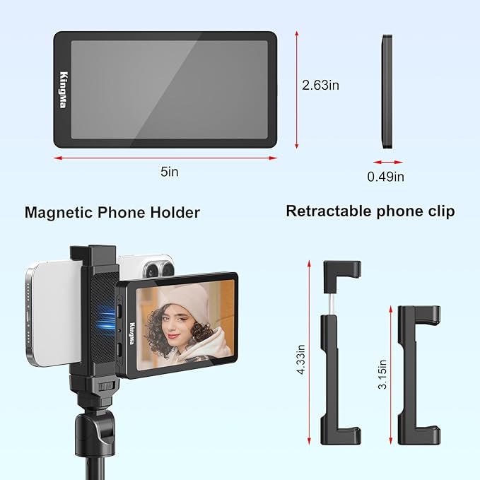 King Ma 5" Phone Vlog Selfie Monitor Screen, Back Camera Monitor - Image 7
