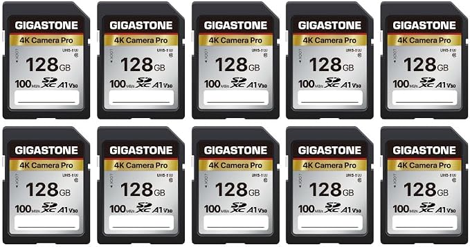 GIGASTONE 128GB SD Card 10-Pack, 4K Camera Pro, A1 V30 SDXC Memory Card 4K UHD by Gigastone