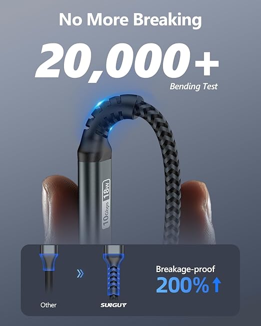 SUNGUY USB C Cable Right Angle 0.8FT, 10Gbps USB 3.1 Gen 2 to USB C Data Cable - Image 6