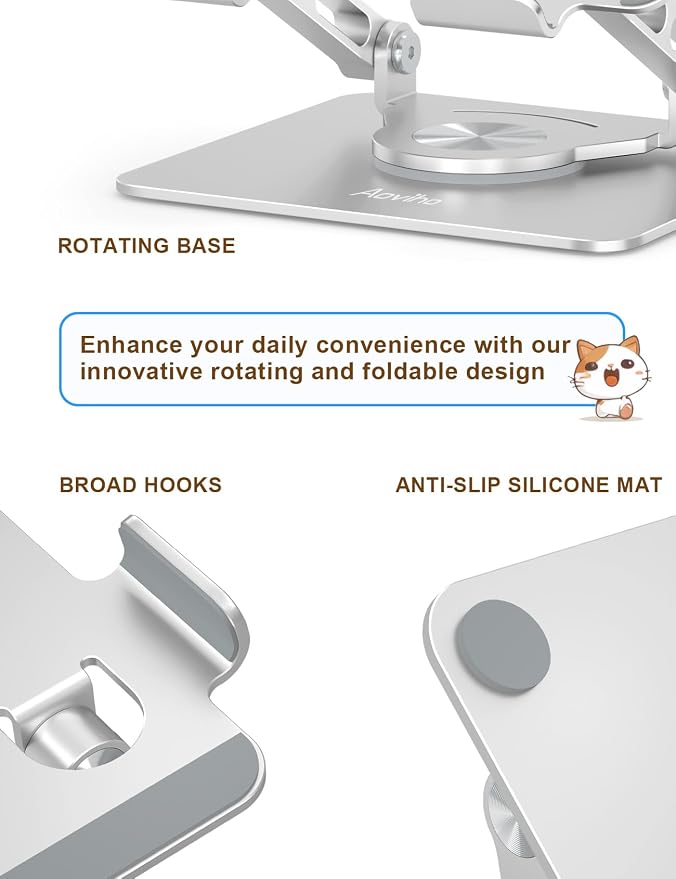 Tablet Stand 360° Rotating Aluminum Holder, Adjustable, Portable and Foldable - Image 3