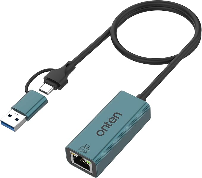 USB-A and USB-C to Ethernet Adapter, Driver Free RJ45 to USB C or USB A by ONTEN