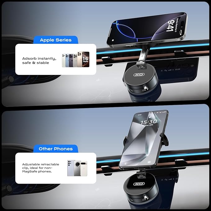 2-in-1 Clip & Vacuum Magnetic Suction Phone Holder, Upgraded 360° Adjustable - Image 4