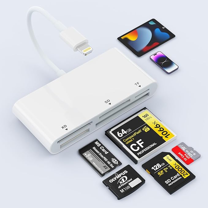 SD Card Reader for iPhone, 5-in-1 Multi iPhone Memory Card Reader for XD by Quanlex