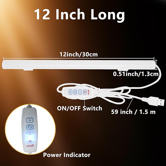 12 Inch LED Light Bar USB Powered 3 Colors White, Warm White, - Image 3