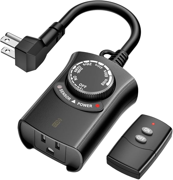 HBN Outdoor Light Timer with Remote Control, Waterproof Light Sensor Timer by HBN