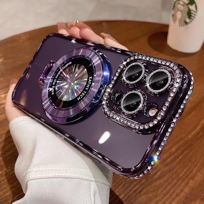 Magnetic Kickstand Case for iPhone 15 14 13 12 Pro Max Sparkling Diamond Cover - Image 3