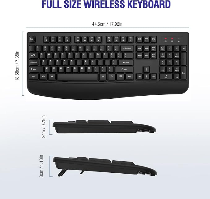 Wireless Keyboard, 2.4G Full-Sized Ergonomic Wireless Computer Keyboard - Image 6