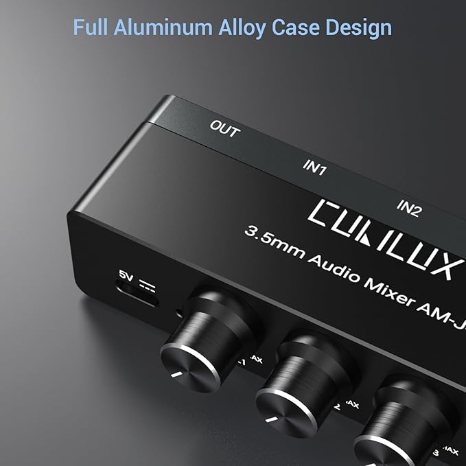 Cubilux 4-Channel 3.5mm Audio Mixer, Ultra-Low-Noise Mini Audio Mixer - Image 6