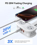 ORICO 20W USB-C PD Travel Power Strip, 4 AC Outlets 3 USB Ports, 4FT Flat Plug - Image 3