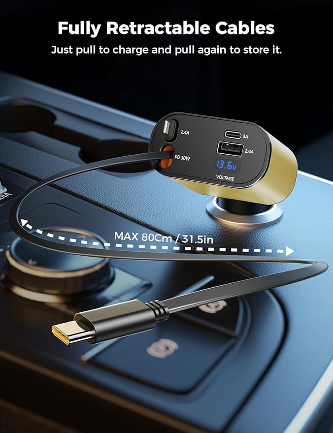 【Upgraded】 SUPERONE Retractable Car Charger 4 in 1, Fast Car Phone Charger - Image 3
