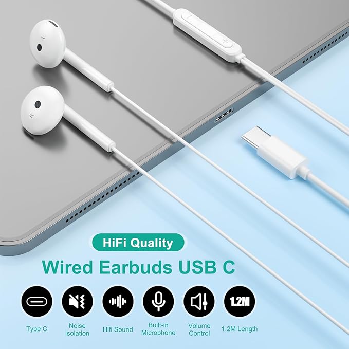 USB C Headphones for iPhone 17 16 15, Wired Headphones USBC for iPad Pro Air - Image 4