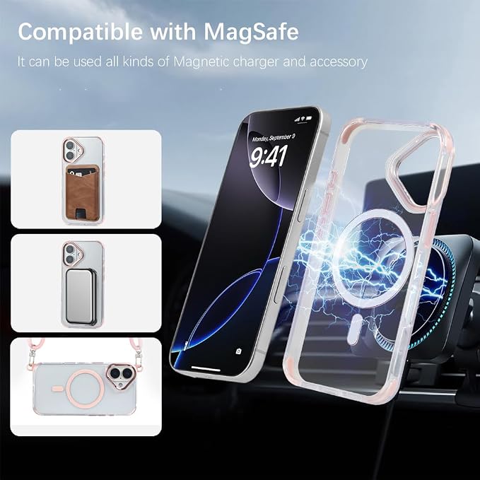 for iPhone 16 Case with 62.99 inch Lanyard, Classic Clear&Pink Magnetic Phone - Image 2