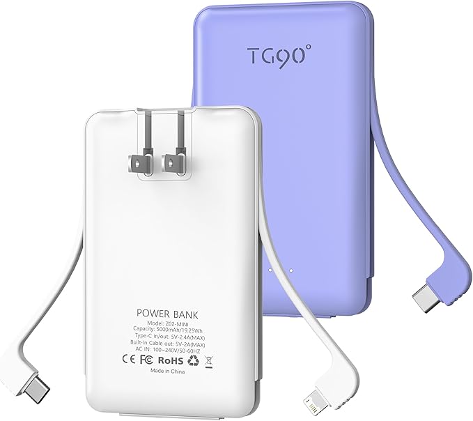 TG90° 2 Pack External Battery Pack 5000mAh Portable Charger, USB C Power Bank by TG90%C2%B0