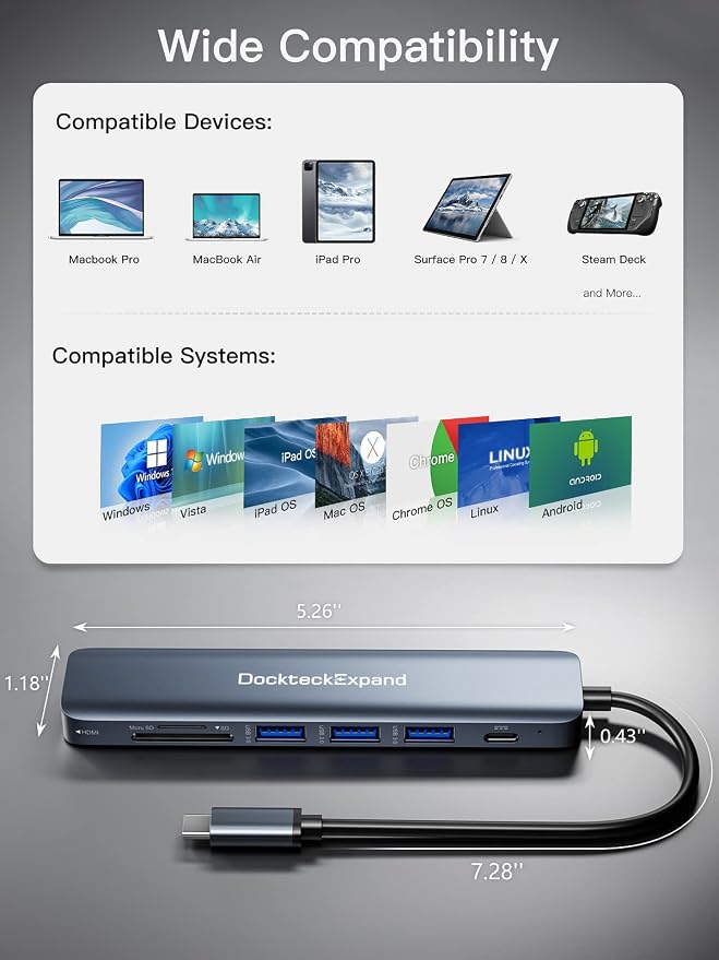 USB C Hub, DockteckExpand 7 in 1 USB-C Multiport Adapter - Image 7