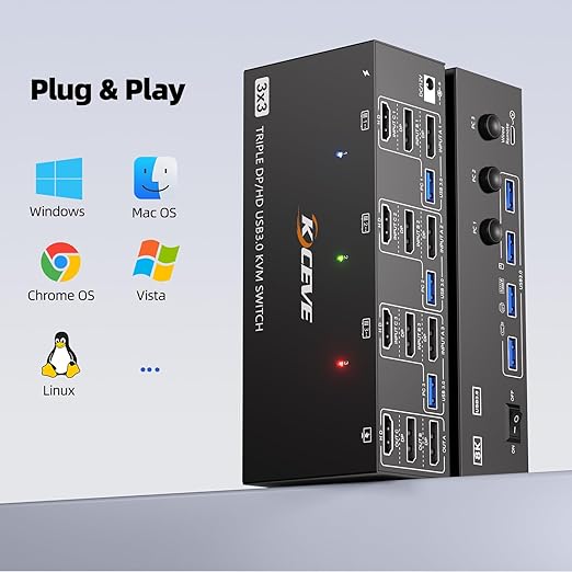 KVM Switch 3 Monitors 3 Computers 8K@60Hz 4K@144Hz, HDMI Dispalyport Triple - Image 7