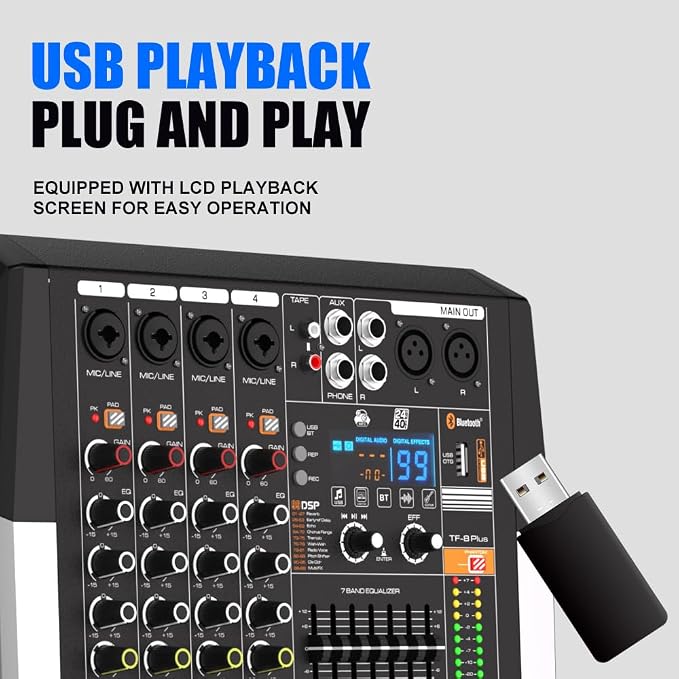 TF400 Dj Mixer 4 Channel Audio Mixer Bluetooth Sound Bar - Image 8