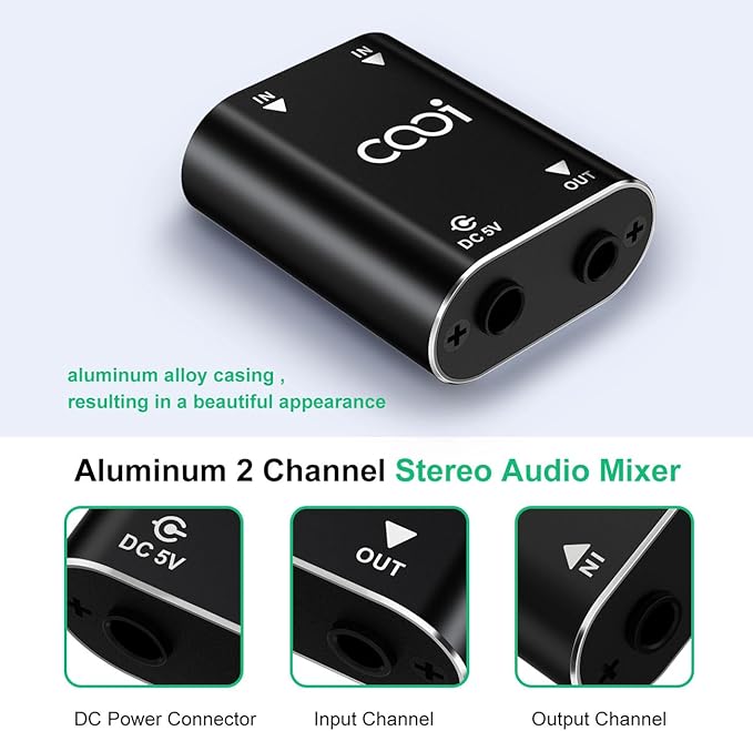 Cooidea 2 Channel Stereo Audio Mixer - Image 2