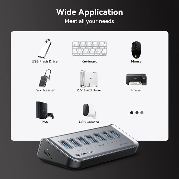Yottamaster 7 Port USB 3.0 Hub, Data USB Hub Splitter - Image 6