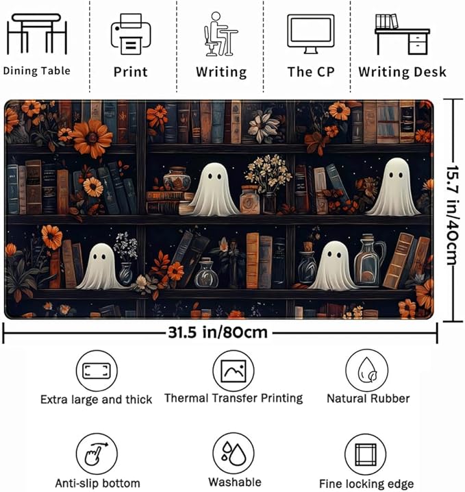 Cute Ghost Desk Mat Dark Vintage Large Mouse Pad Gaming Black Mouse Pad XXL - Image 3