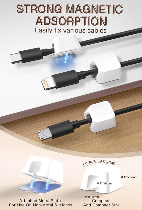Maveek Magnetic Cable Clips, 5 Pack Square Cord Organizer - Image 6