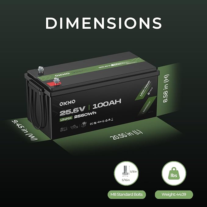 OKMO 24V 100Ah LiFePO4 Lithium Battery - Image 2