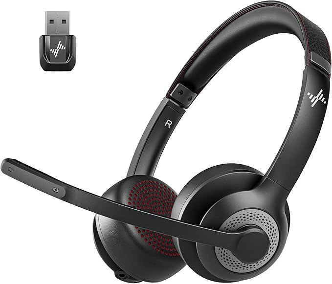 Wireless Headset with AI Noise Cancelling Microphone Bluetooth Headset by JIAMQISHI