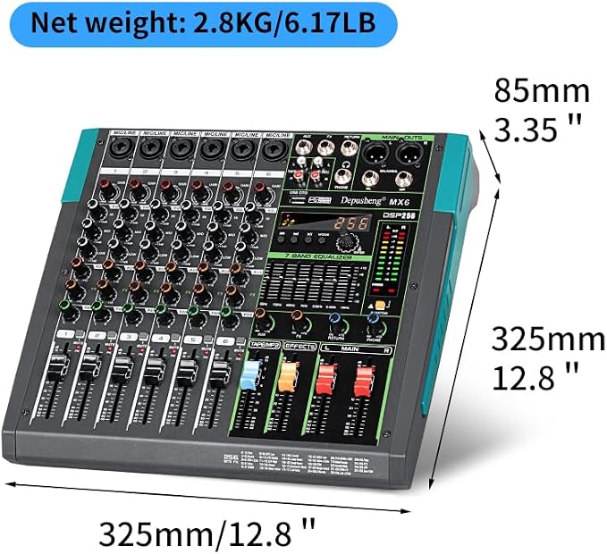 Depusheng MX6 6 Channel Sound Mixer Audio Mixing Console 48V 256DSP - Image 9