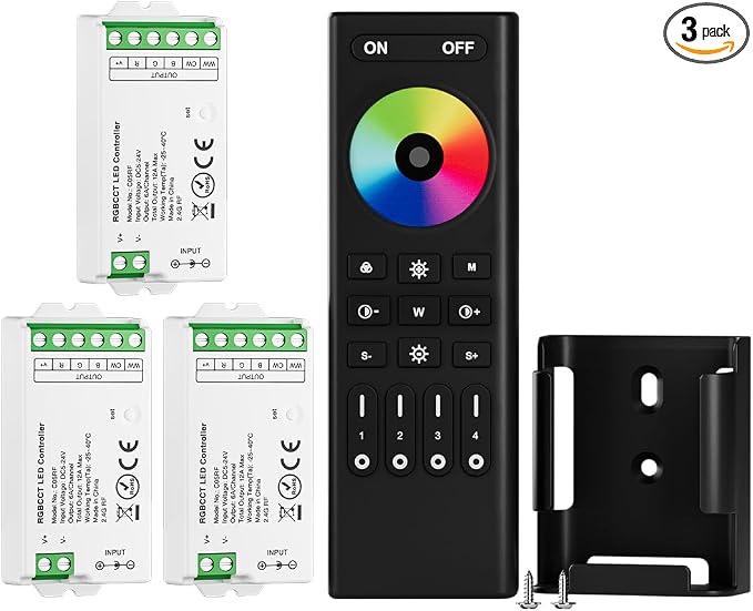 BTF-LIGHTING 5050SMD FCOB COB RGBCCT RF 2.4GHz Wireless Remote RC03RFB &3PCS by BTF-LIGHTING