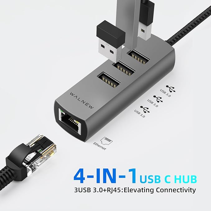 USB-C to Ethernet Adapter, WALNEW USBC to RJ45 LAN Adapter, Gigabit Cat Network - Image 2