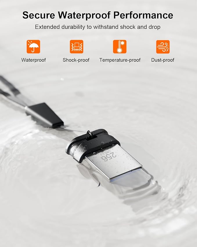 256GB USB 3.0 Flash Drive, Mini Thumb Drive Waterproof Memory Stick - Image 3