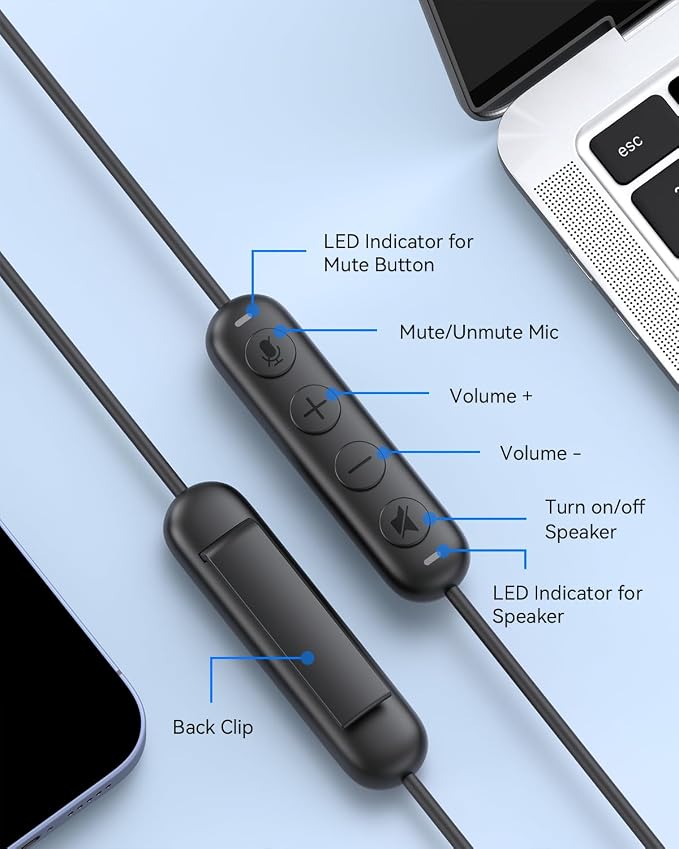 EMEET HS50 Wired Headset with Mic, On-Ear Computer Headphones with Noise - Image 8