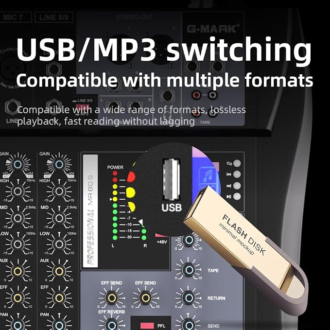 G-MARK MR80S Audio Mixer Interface USB Bluetooth Mixing Console 8 Channel 48V - Image 9