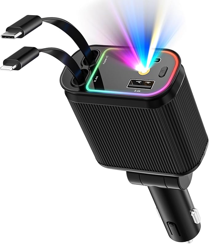 Car Charger with Starlight, 66W USB C Fast Car Charger Adapter, 4 in 1 by Crazytreesmartliving
