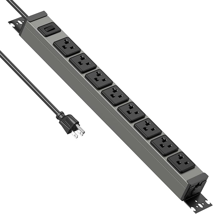 JUNNUJ Heavy Duty Power Strip Wall Mount, 20 Amp Surge Protector 1200J Metal 8 by JUNNUJHome