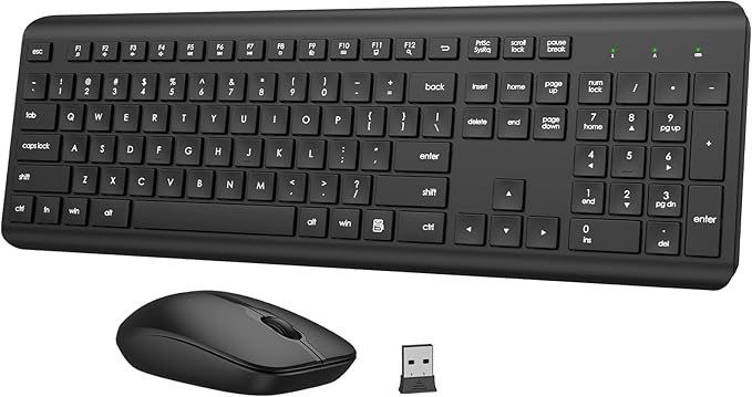 Wireless Keyboard and Mouse Combo, Full-Size Silent Ergonomic Keyboard and by QUASIO