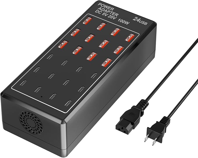 USB Charging Station Block, USB C Charger Station 24-Port 100W, USB A Charger by DeBangsi