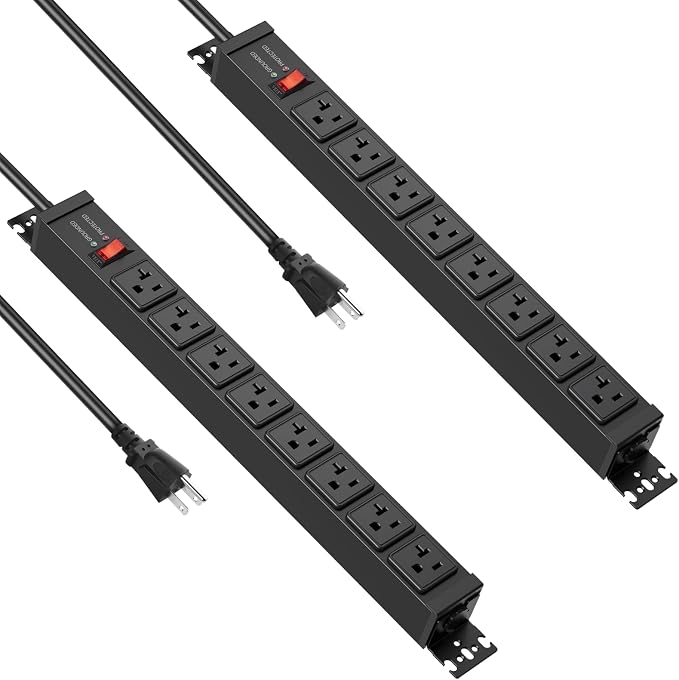 JUNNUJ 20 Amp Power Strip Heavy Duty 2 Pack, 4800J Surge Protector Metal Power by JUNNUJHome